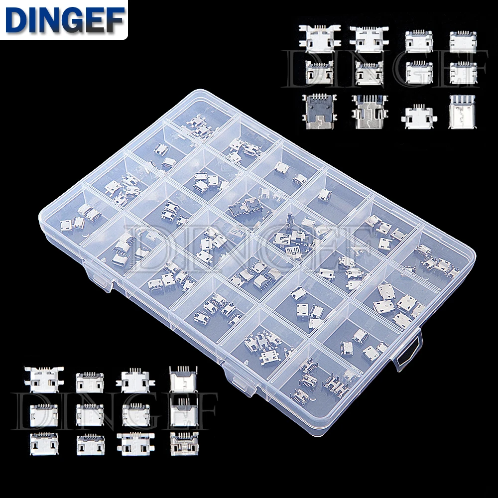 240Pcs Micro USB Connector Kit 24 Models Female Mini Usb Soldering Connectors Diy For MP3/4/5 Samsung Huawei SMD DIP Socket Kit