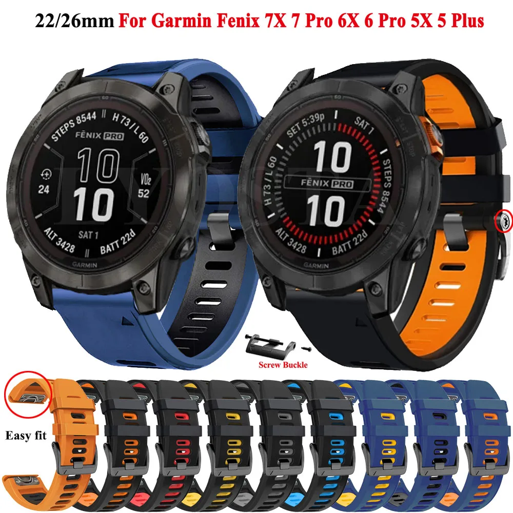 Pulseira de relógio QuickFit 22 26mm para pulseira de silicone Garmin Fenix 8 7 7X Pro 47 51mm 6X 6 Pro 5X 5 Plus Epix Pro Gen 2