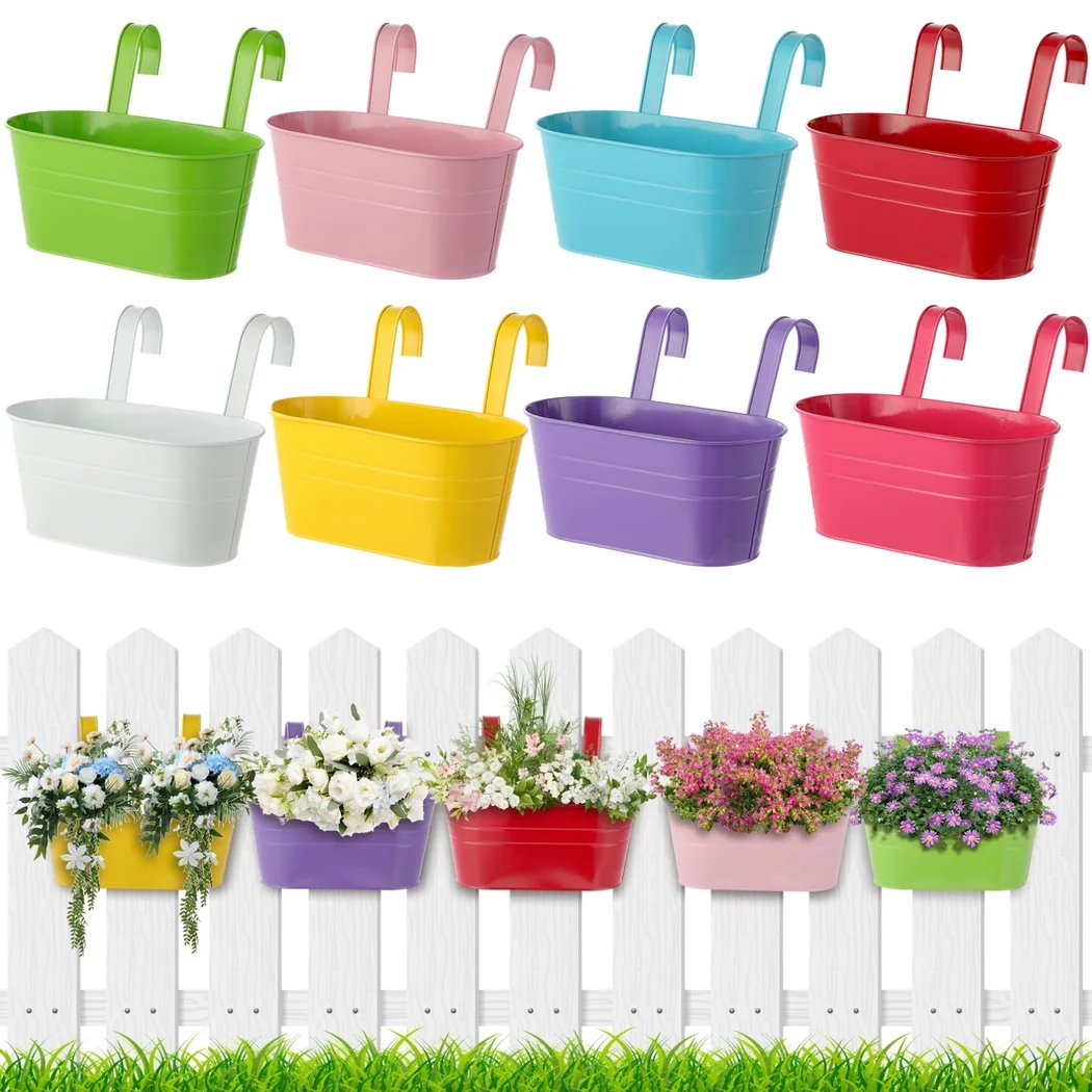 

8 шт. металлических подвесных цветочных горшков-ведер с отсоединяемыми крючками для перил, забора, балкона, сада, двора