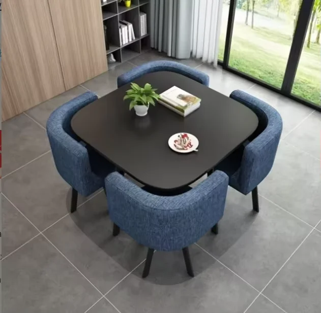 -+Hot Selling Modern Dining Furniture MDF Table With Metal Legs 4 Chairs Set For Dining Room Kitchen Hotel Apartment Wholesale