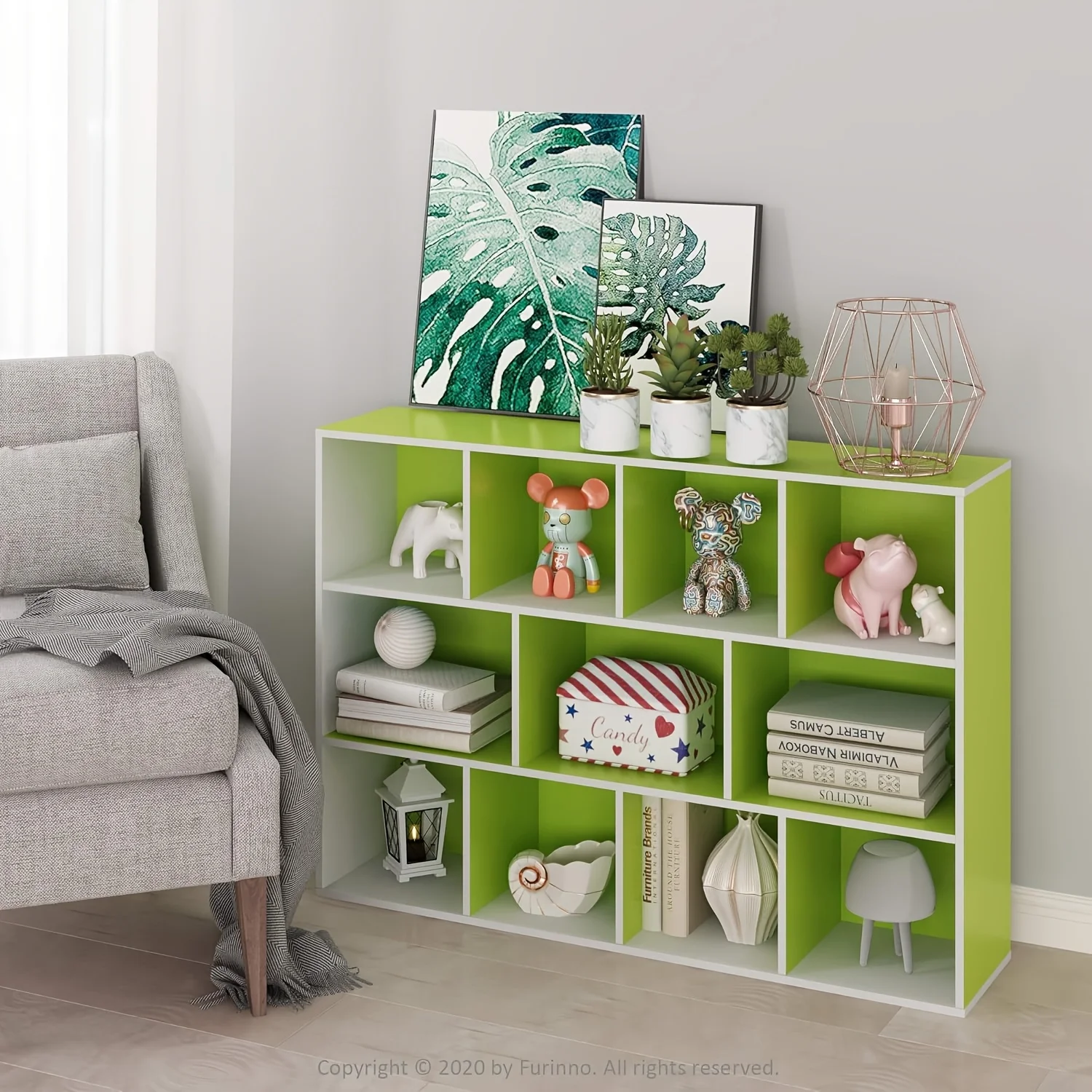 

1pc 11-Cube Reversible Open Shelf Bookcase, Wooden Multi-Purpose Storage Organizer, Large Display Shelf for Home & Office, No Electricity Needed