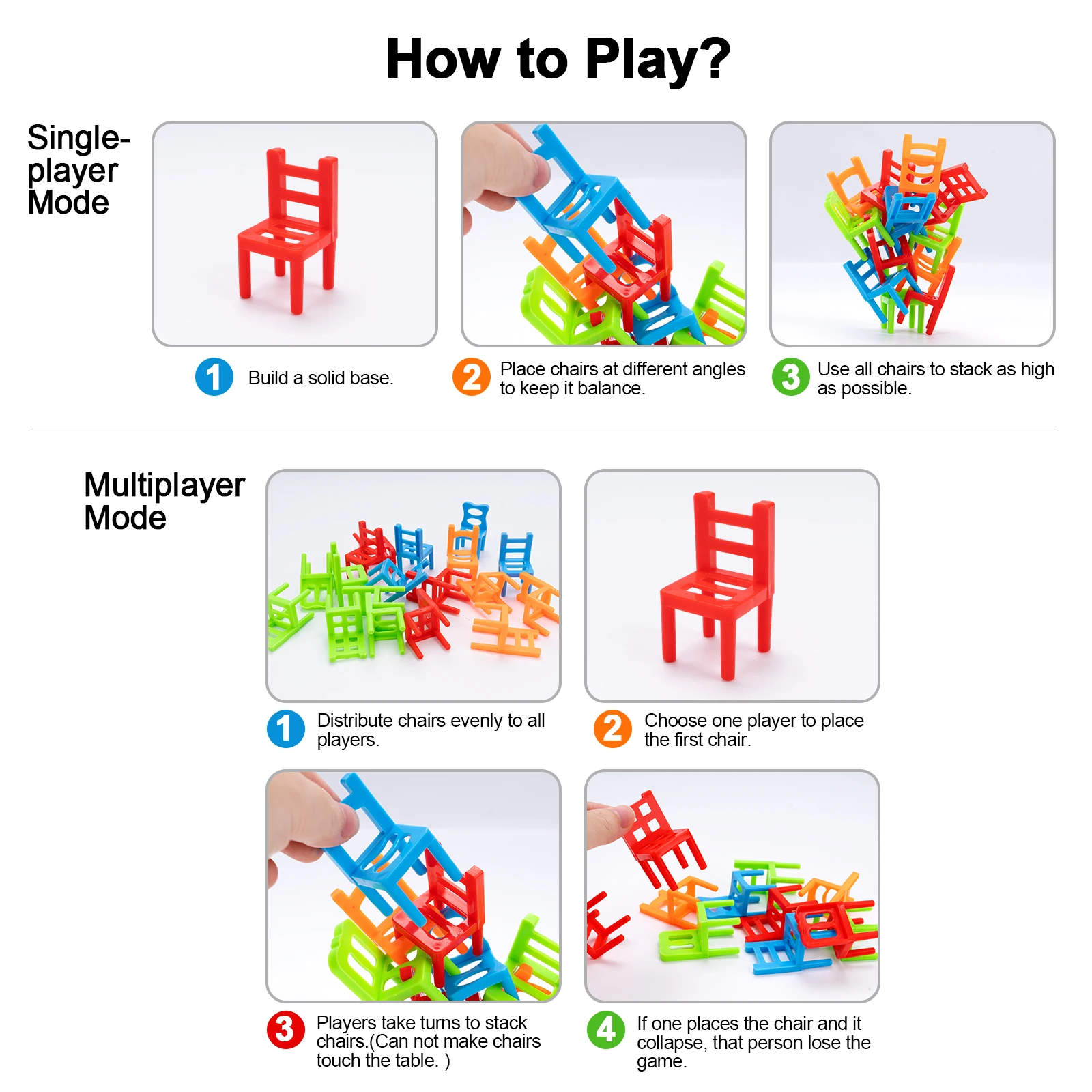 18Pcs/Set Mini Balance Chairs Game Stacking Blocks Assembly Balancing Training Interactive Family Game Educational Toy for Kids