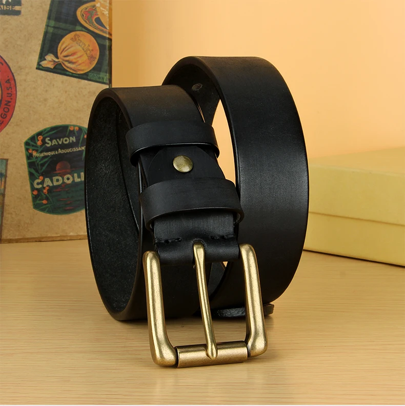 5 mm breiter Herren-Gürtel aus Vollnarbenleder, strapazierfähiger Herren-Arbeitsgürtel, Herren-Gürtel mit hochfester, massiver Messingschnalle, brauner Gürtel – Detail 4