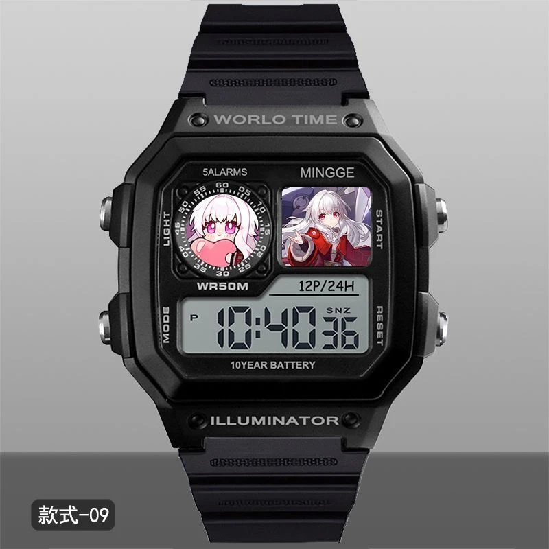 혼카이:스타 레일 전자 시계 - 방수, 타이밍 알람 시계, 패션 시계 실버 울프 카프카 3월 7일 팬 생일 선물