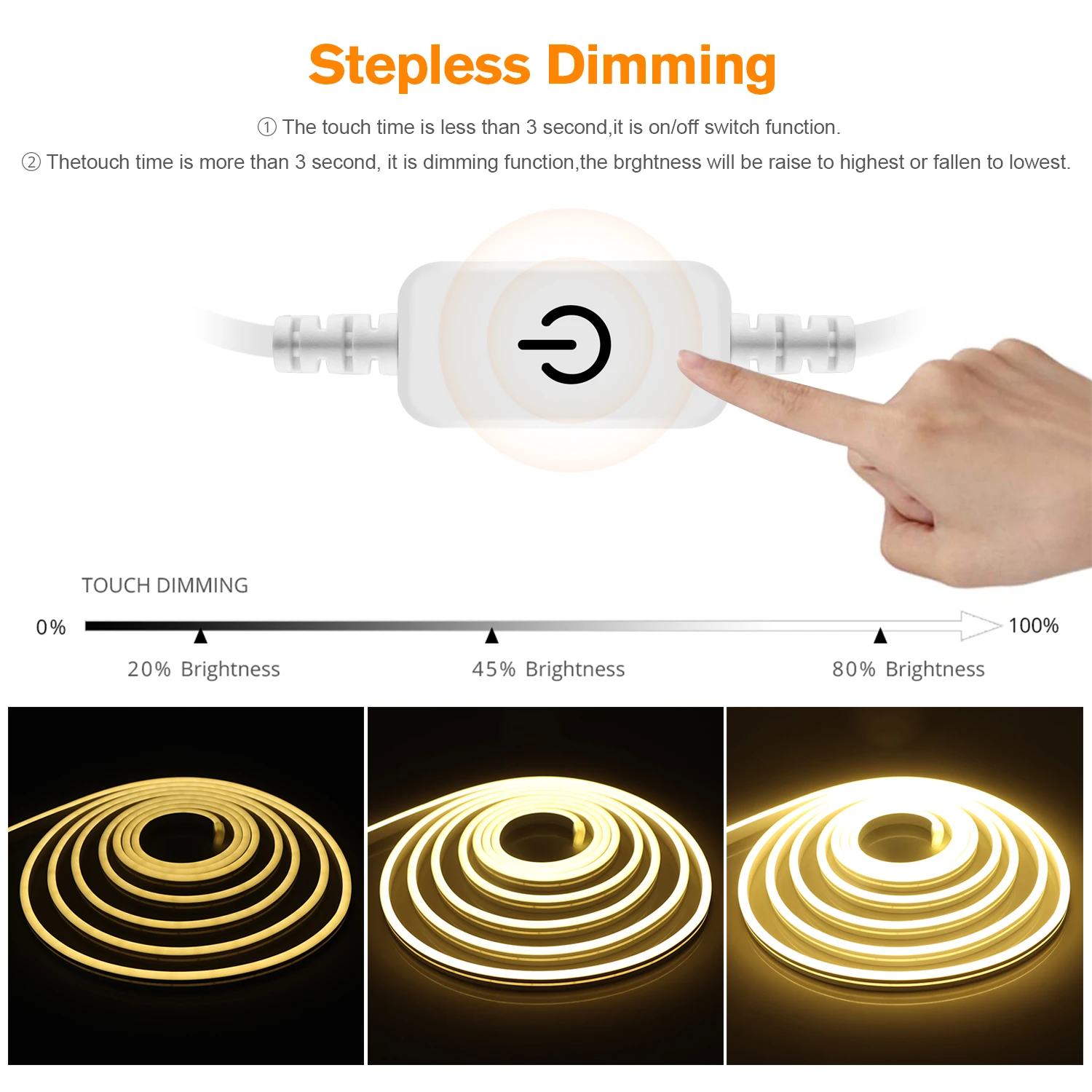 12V/24V Neon LED Strip, 1/2/3/4/5/10M IP65 Waterproof Neon Strip, With Touch Dimmer Controller For Indoor Outdoor Decor Lighting