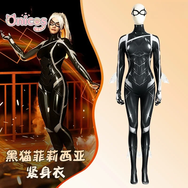 Felicia Hardy Cosplay Kostüm Schwarze Katze Felicia Hardy Kostüm Damen Bodysuit Halloween Karneval Party Onicos