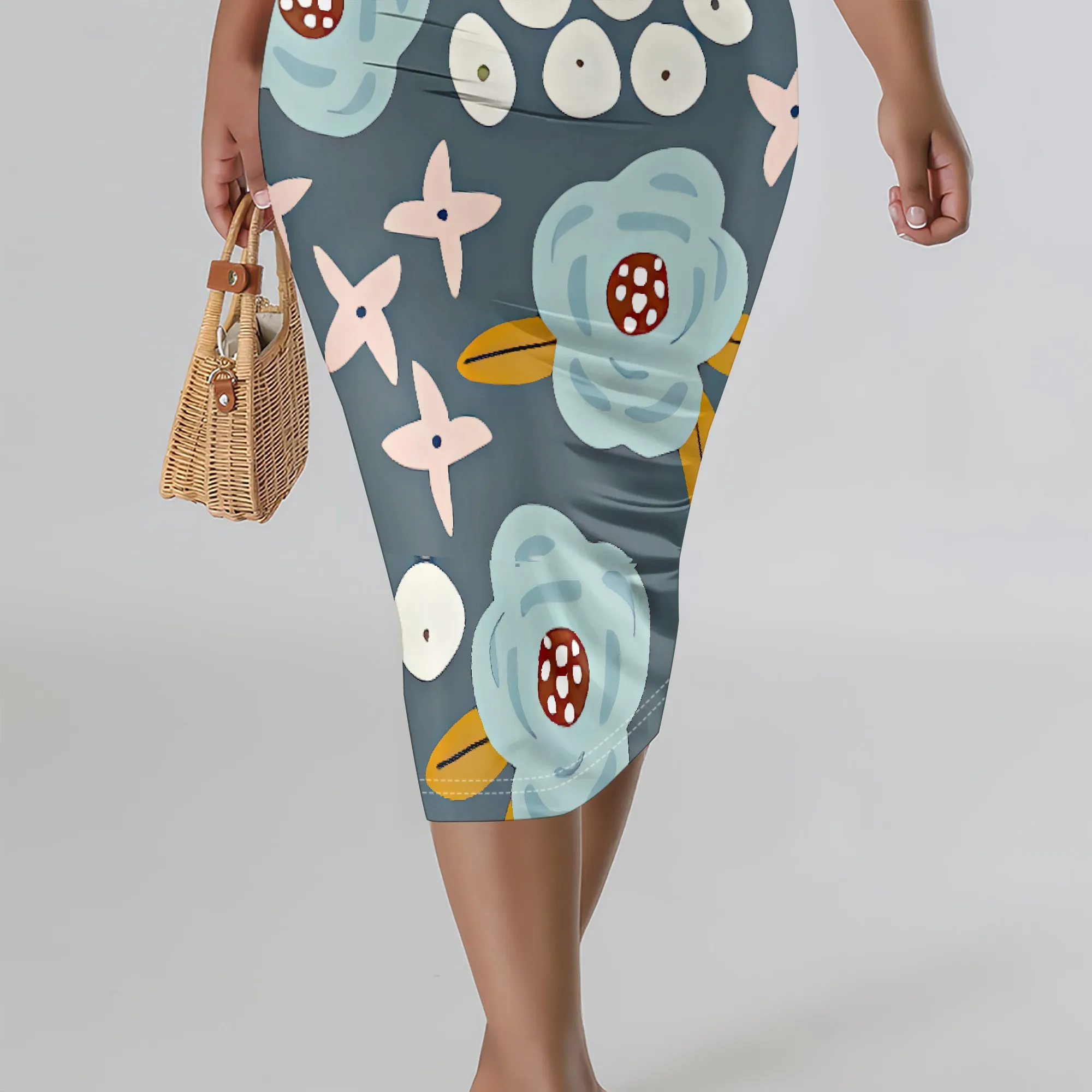 Abito longuette aderente estivo Abito senza maniche con stampa floreale per donna Abito da spiaggia casual
