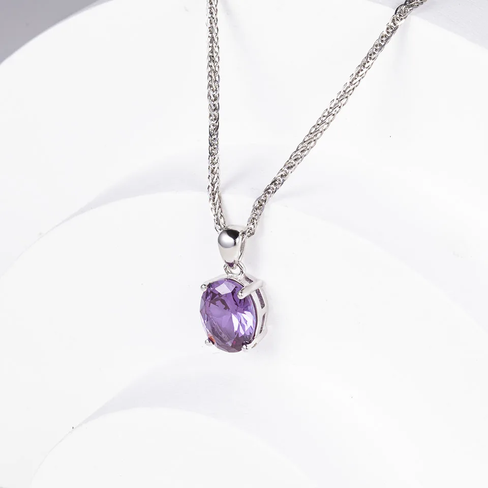 Color Changing Created Alexandrite Pendant Necklace 925 Sterling Silver Gemstone Fine Jewelry For Women Basic Style Free Chain