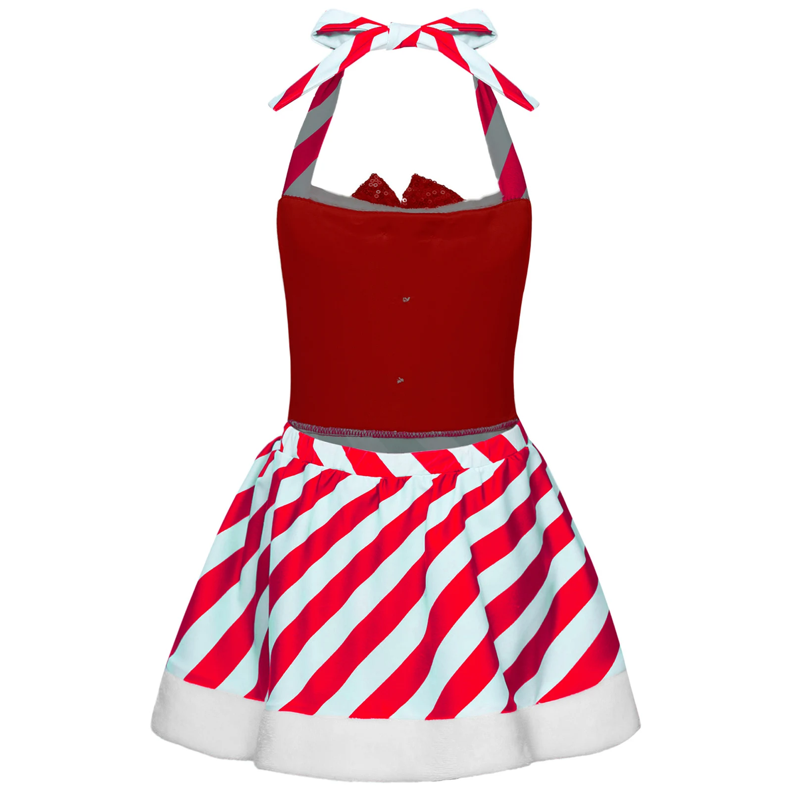 Baby Girls Miss Santa Christmas Cosplay Costume Halter Sequins Backless Romper Candy Cane Dress for 1st Xmas Party