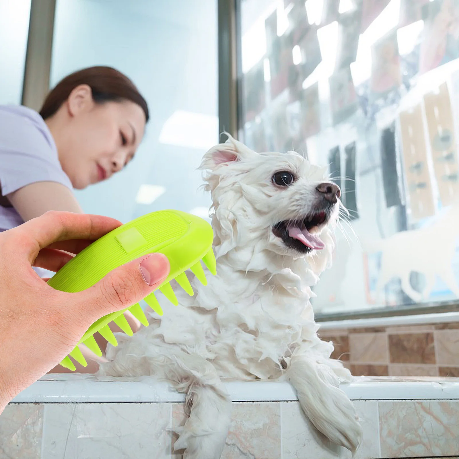 

Pet Massage Grooming Brush Shampoo Cat Dog Pink Tpe Deshedding Soft Bristles Nonslip Handle Hair Removal Suitable All Pets Dog