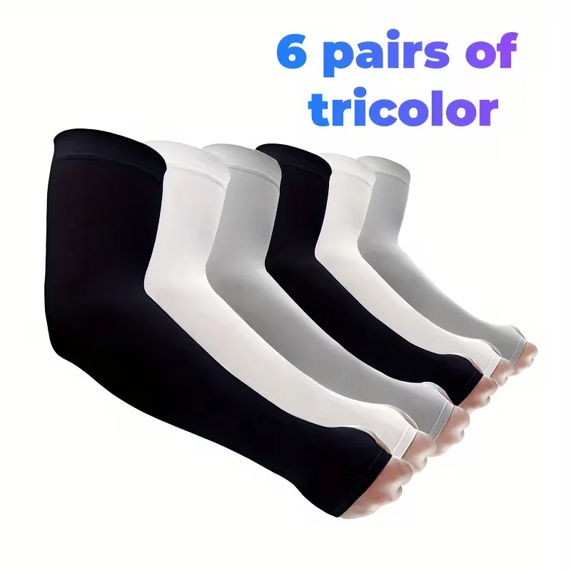 6 Pairs UPF50+ Cooling Arm Sleeves UV Protection Sun Protection Arm Cover Ice Silk Quick‑Dry Breathable Stretch Hand Cover for Cycling Golf Driving Outdoor Sports
