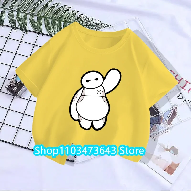 Disney-Baymax Camiseta gráfica, Roupa de criança, Tops casuais extragrandes, Big Hero 6, Moda Kawaii, Criança Garcon