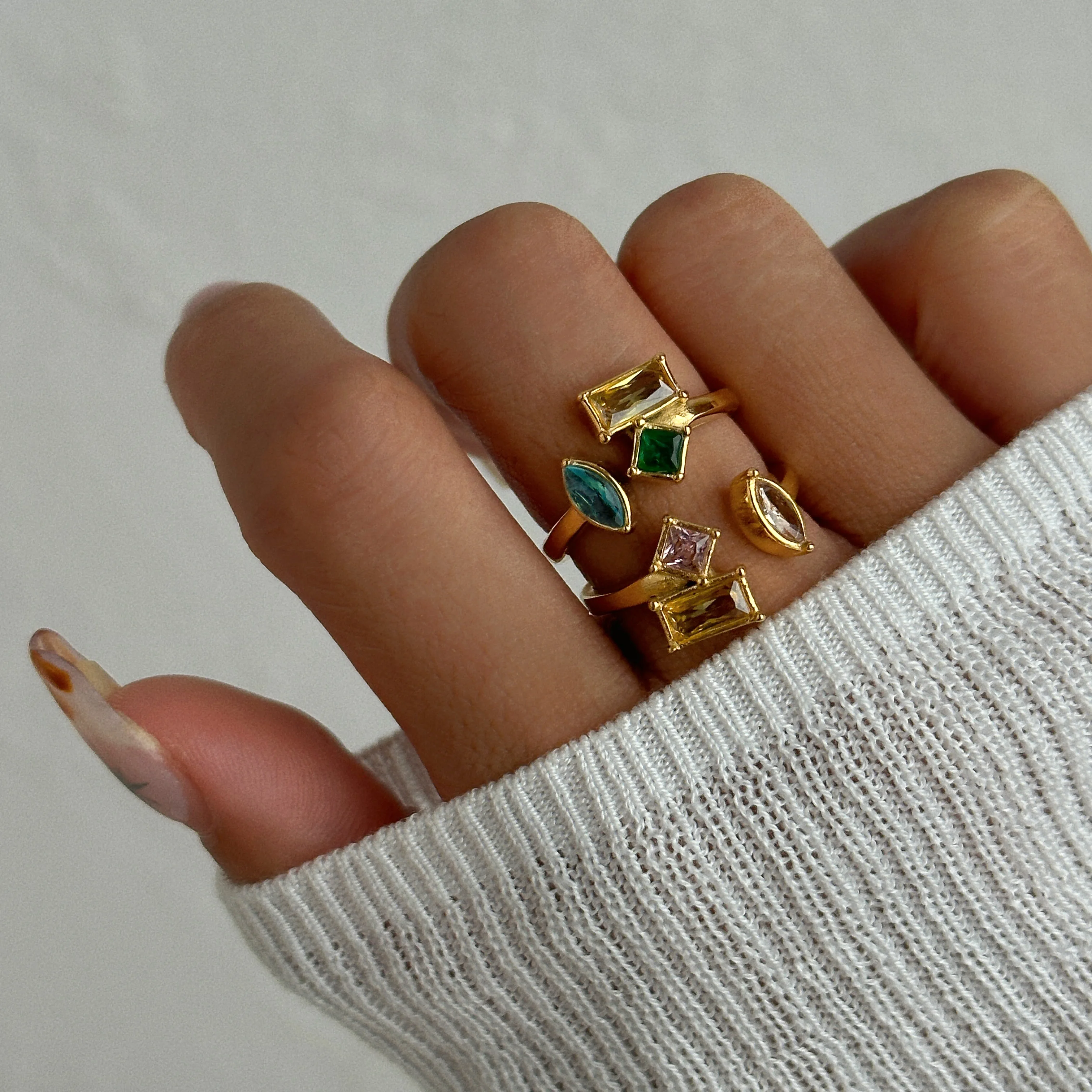 

DASEIN 2025 New Ins 18k Gold Plated Eye Oval Square Design Zircon Open Ring Stainless Steel Tarnish Free Trendy Jewelry Women