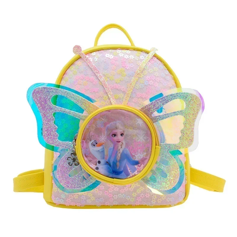 Mode paillettes papillon Disney congelé Elsa princesse fille sac à dos fille bébé cartable mignon Mini sac à main