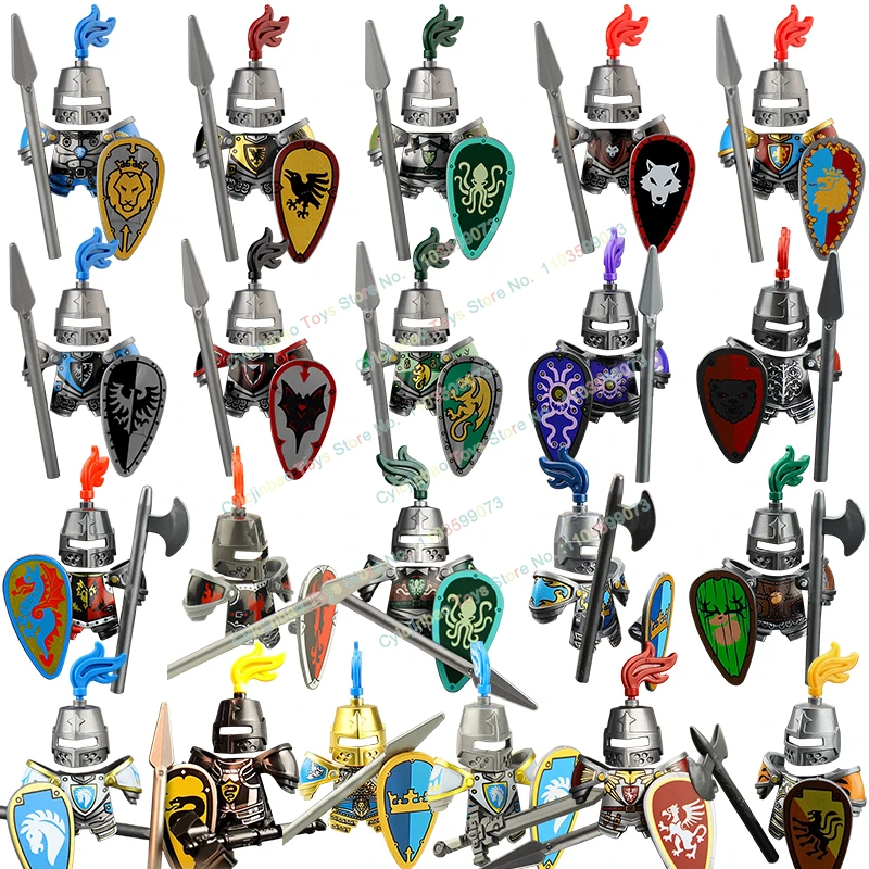 Green Dragon Raven Knights Shield Action Figures MOC Medieval Ancient Knights Scene Building Block Creative Toys for Children