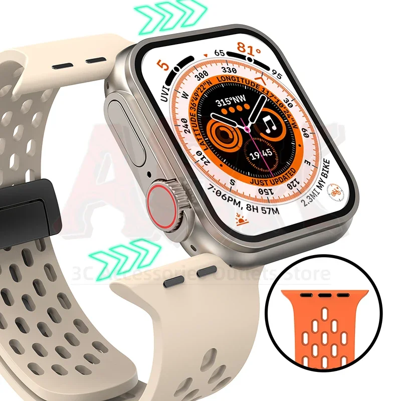 حزام مغناطيسي من السيليكون لساعة iwatch HK8 HK9 Pro Max 44 45 42 38 49 مللي متر مغناطيسي HK8 Pro Max H12 Ultra DT8 Plus ZD8 S9 SE Band #3