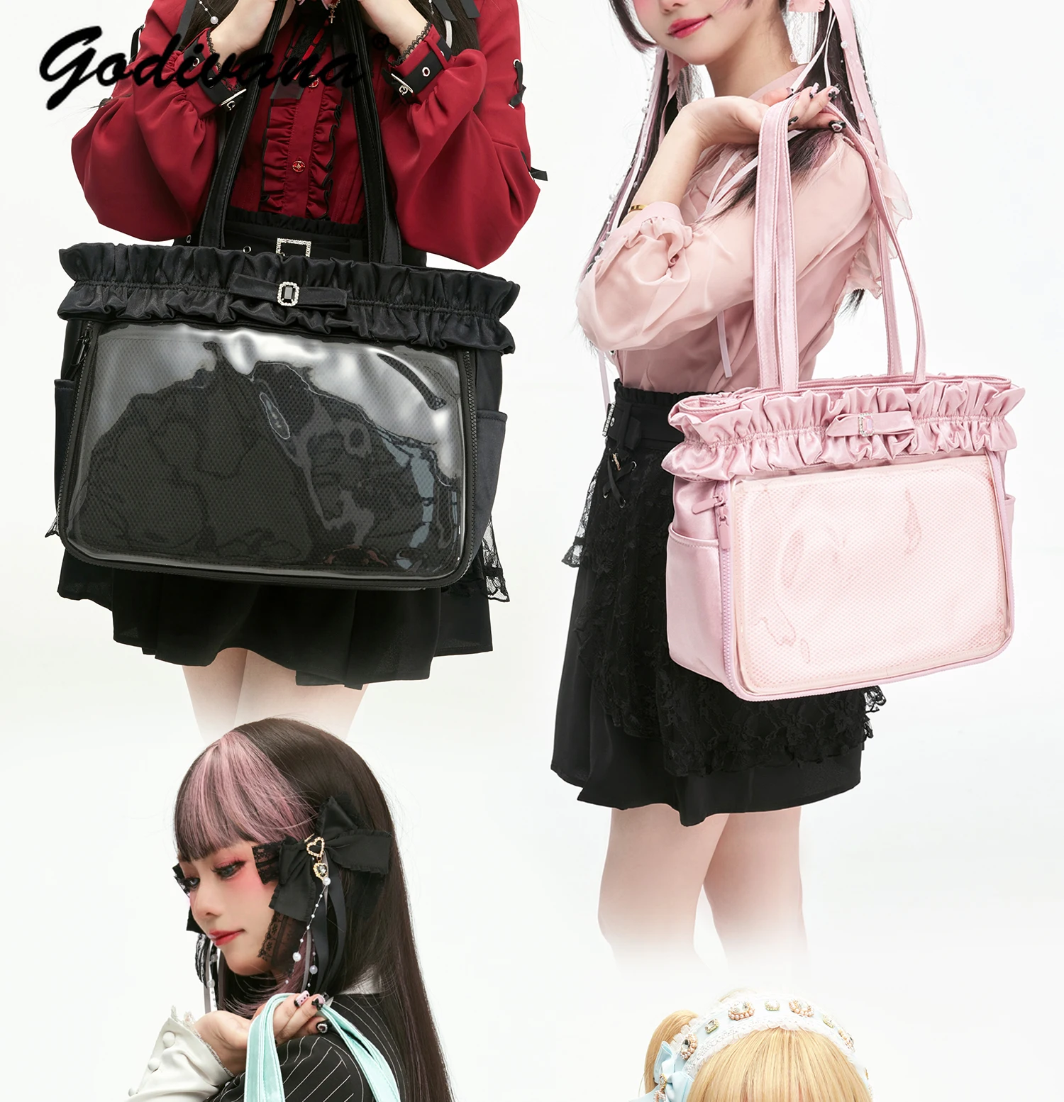 

Original Design Large Capacity Tote Bag Sweet Girl Women's 14 Inch Lace Satin Shoulder Itabag Solid Color Handbags