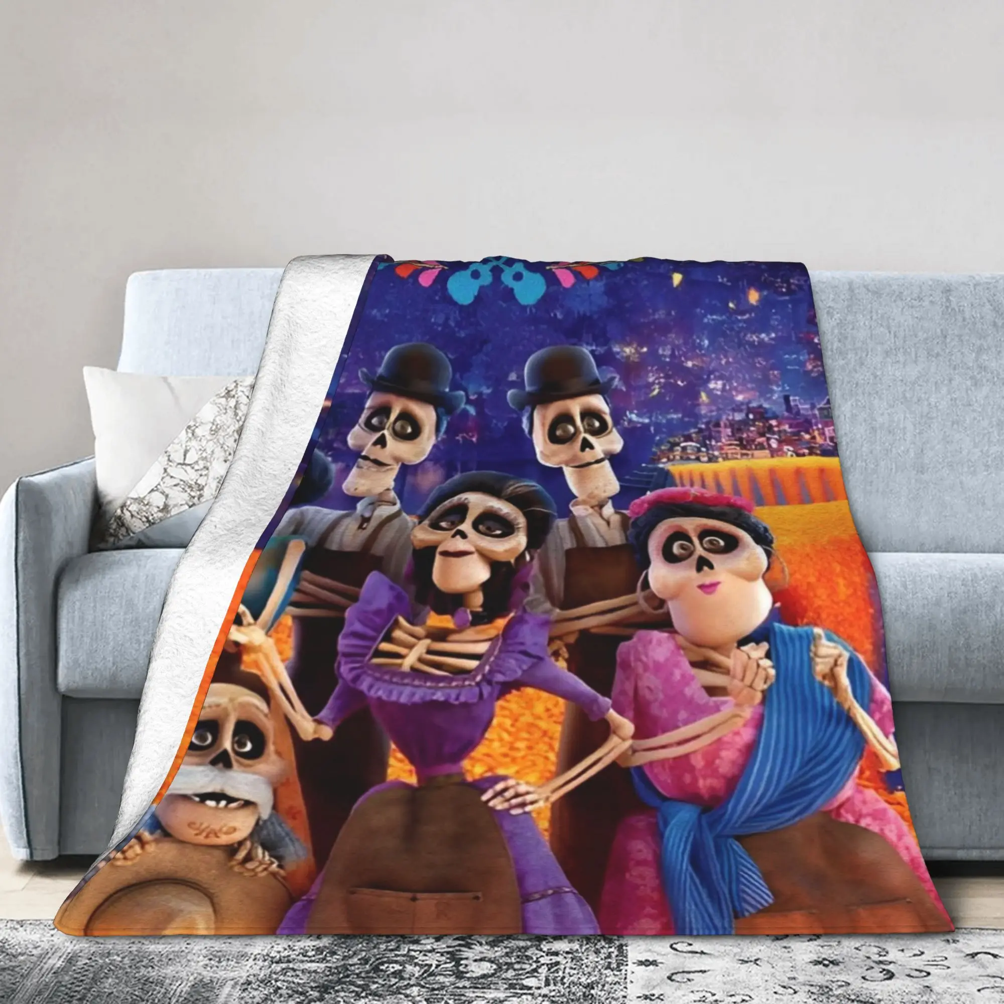 Cartoon Coco Day of The Dead Blanket Coral Fleece Plush Decoration  Breathable Warm Throw Blanket for Bedding Car Rug Piece