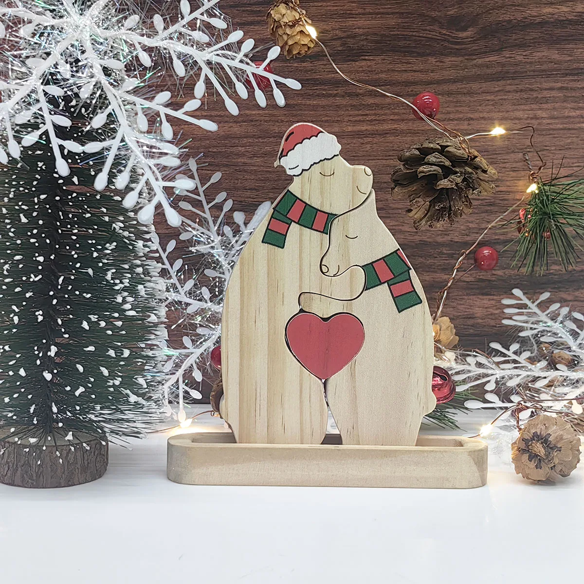 Description Picture 5 of itemCustom Name Wooden Bear Family Ornaments Personalized Wood Carving Bear Puzzle Christmas Birthday Gift home decor action figure