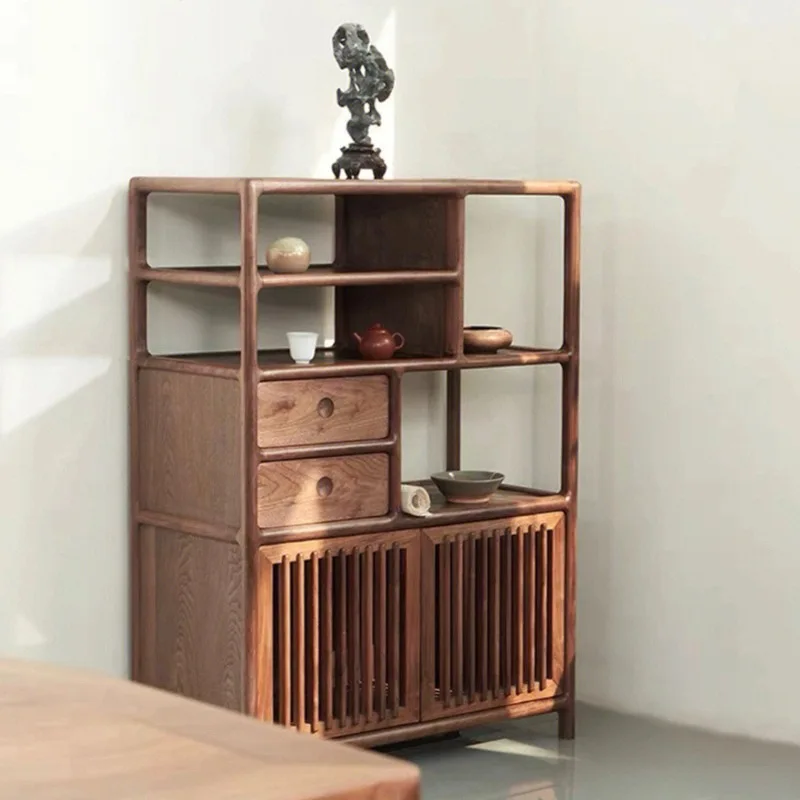 Nuevo estilo chino, armario para té de nogal negro de América del Norte, estilo Song, sala de té Zen estética, muebles de armario de madera maciza