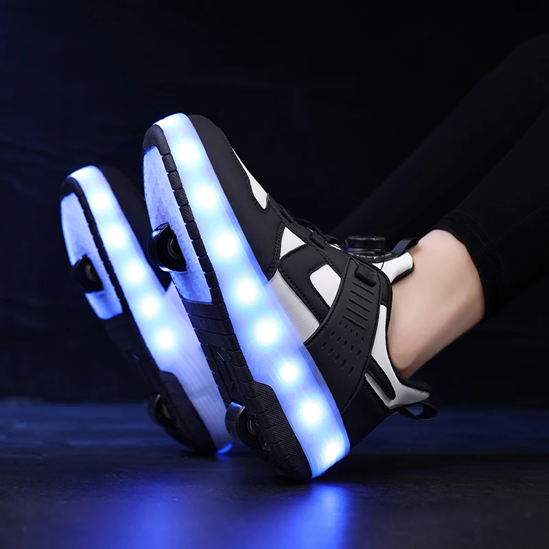 Sneakers Led Light Shoes bambini bambini ragazzi ragazze ricarica USB incandescente ruote sportive Outdoor Parkour Roller Skate Shoes