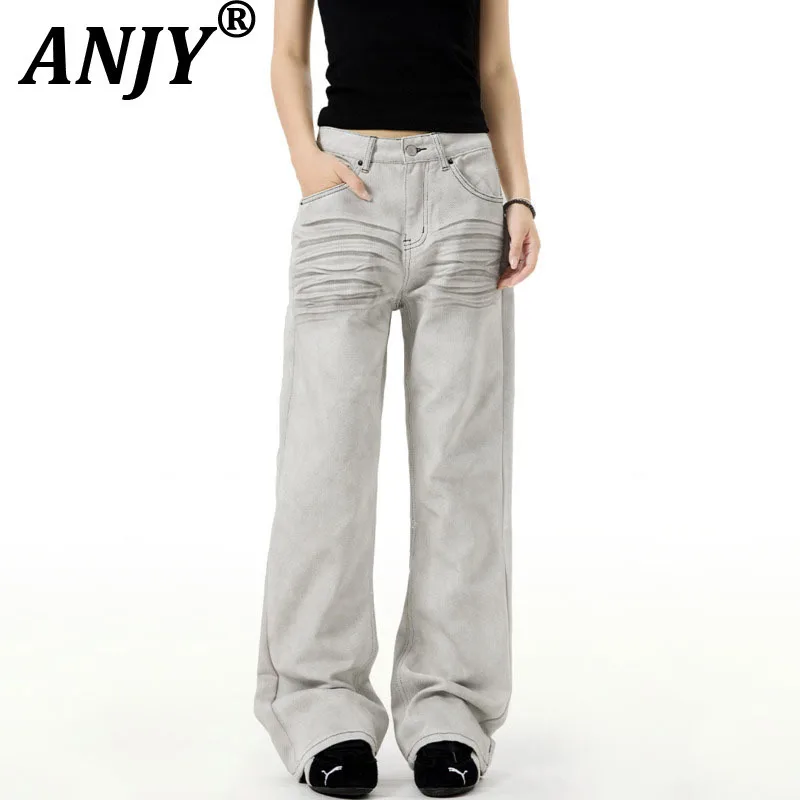ANJY Herbst Mode Chic Dye Distressed Katze Whiskers Flut Bootcut Jeans Unisex Einfache Temperament Schlank Trendy Denim Hosen A11965