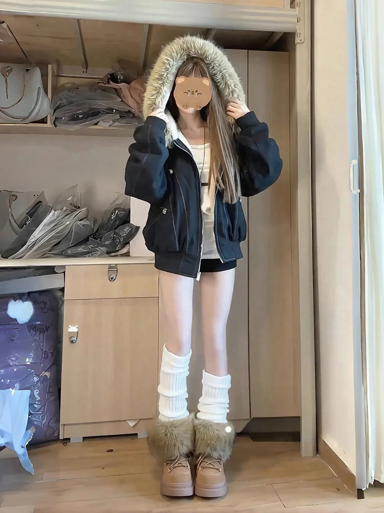 

Американская зимняя хлопковая куртка-парка для женщин, укороченная, стеганая, маленького размера, модная, для повседневной носки, свободного кроя