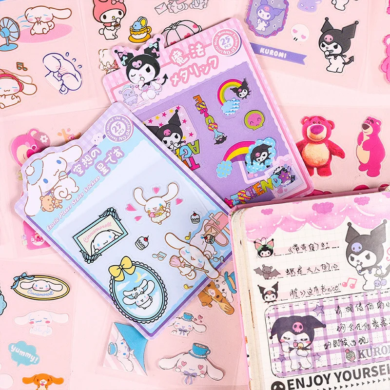 Kawaii Sanrio Kuromi Sticker Cinnamoroll Waterproof PVC DIY Goo Card Set Cute My Melody Kid Creative Stationery Handbook Sticker