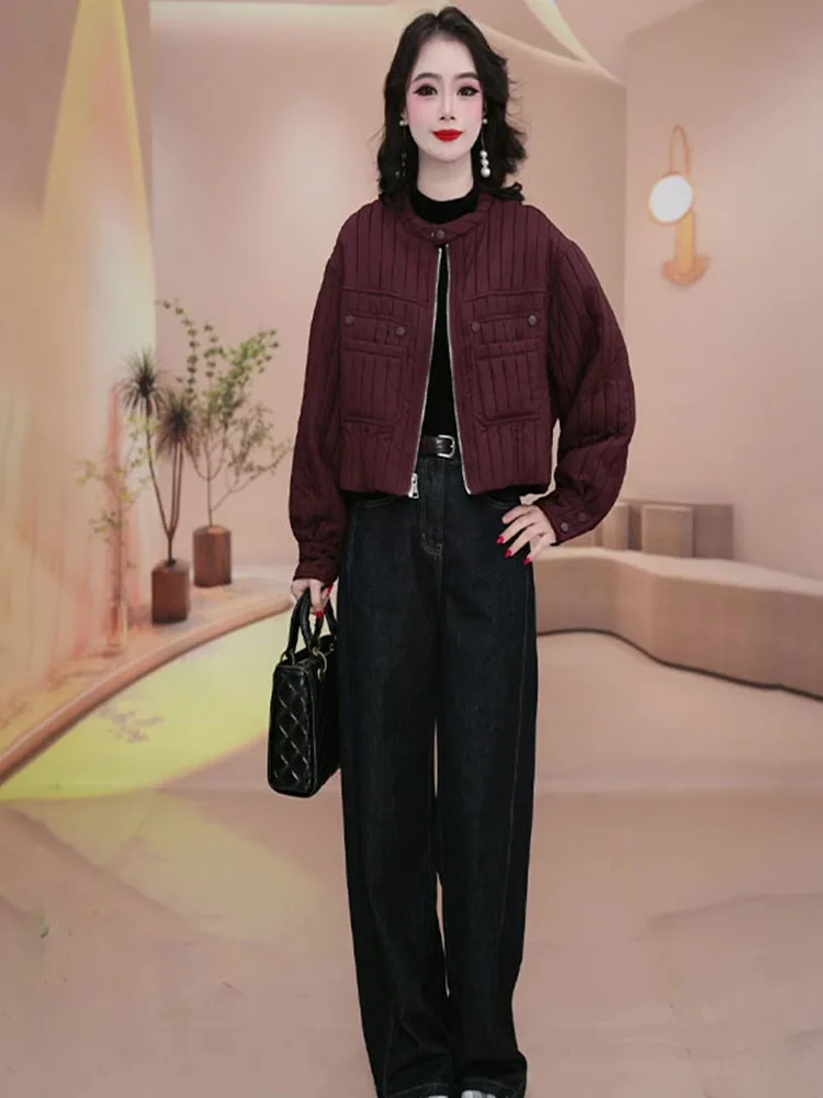 

Faionable High-Waist ort Cotton Jaet Women's Jaet Quilted Casual Outerwear Winter 2025 New Sle Age-Defng Korean V...