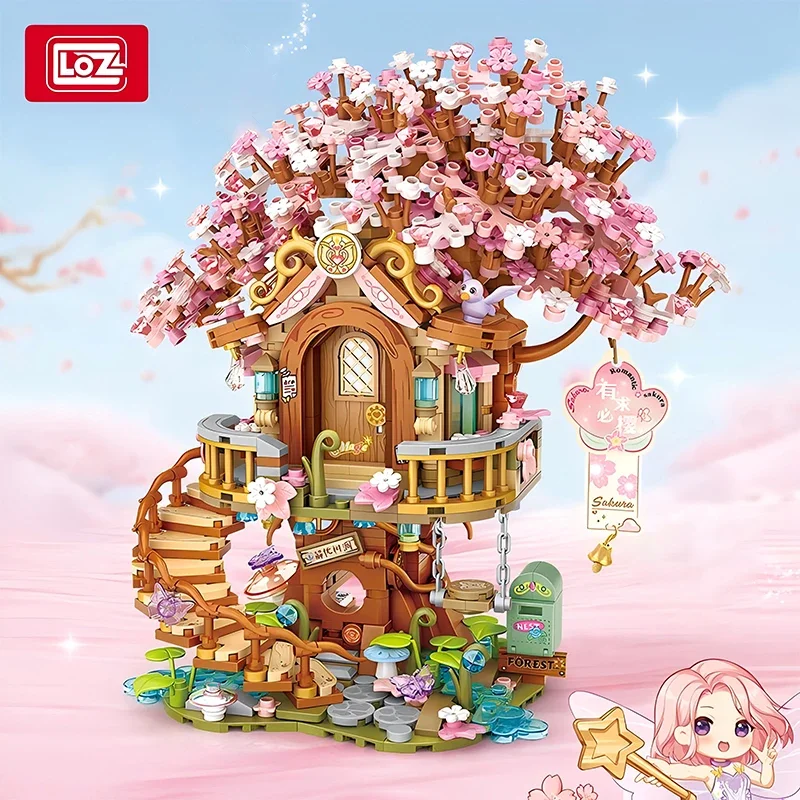 LOZ Mini City Street View Sakura Tree House Building Blocks MOC Architectural Model Toy Bricks Friends Children Birthday Gift