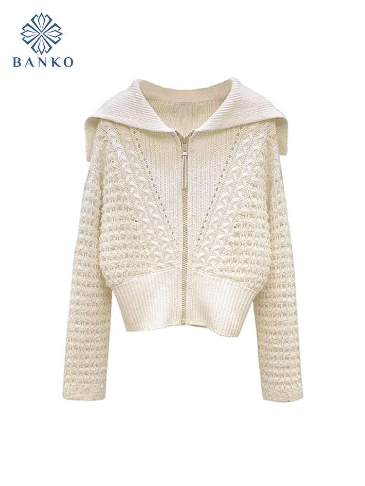 

Autumn Winter Striped Knitted Cardigan Office Lady Korean Fashion Long Sleeve Sweater Hooded Sweet Casual Mori Girl Jumper Y2K