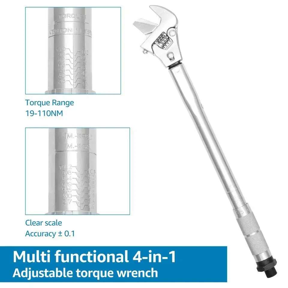 قابل للتعديل 19 إلى 110 نانومتر 43 مللي متر مفتاح ربط مفتوح 4In1 أداة إصلاح سبائك الألومنيوم مفتاح العزم