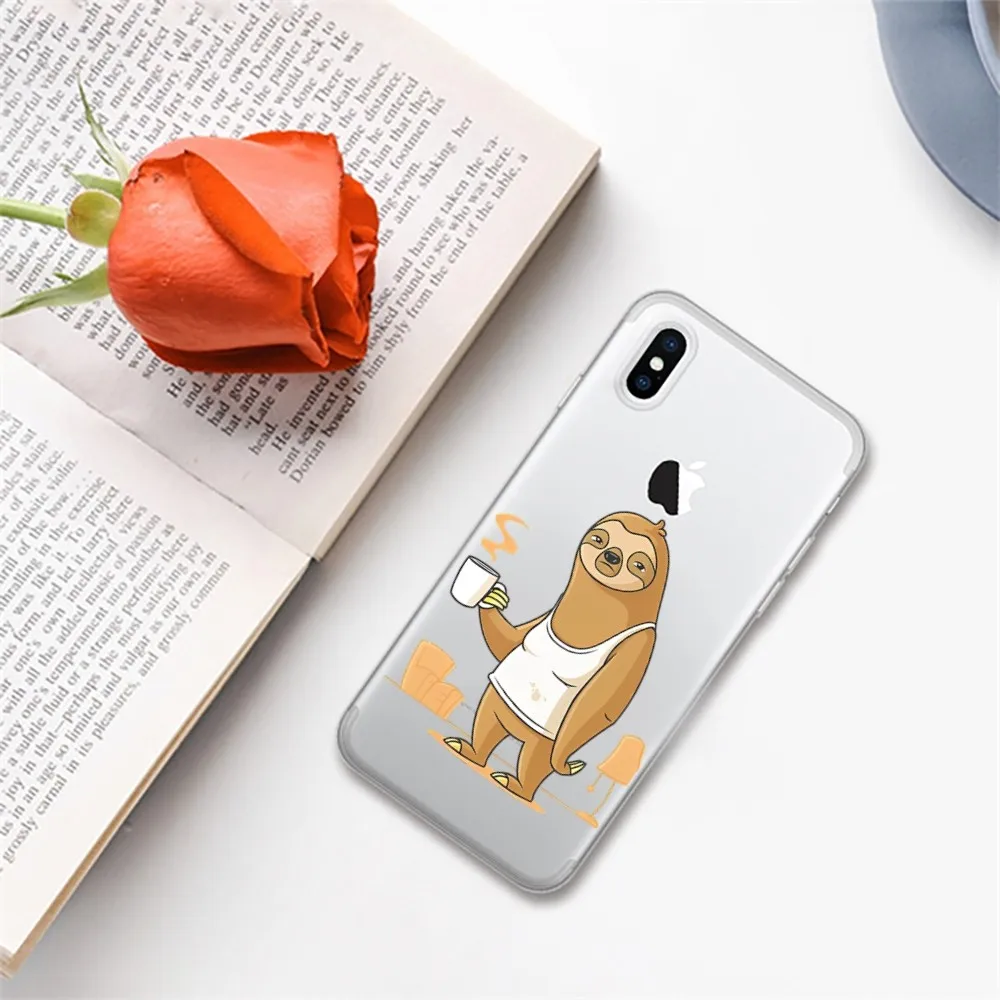 Cute Sloth Animals Phone Case For iPhone 15 14 13 12 11 Pro Max Mini X Xs XR 6 7 8 Plus SE 2020 Transparent Case