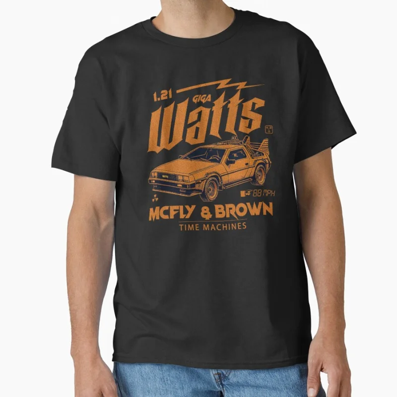 

McFly and Brown Time Machines 80 classic sci fi Back to the Future Delorian gift T-shirt for time travel fans Large size Tops