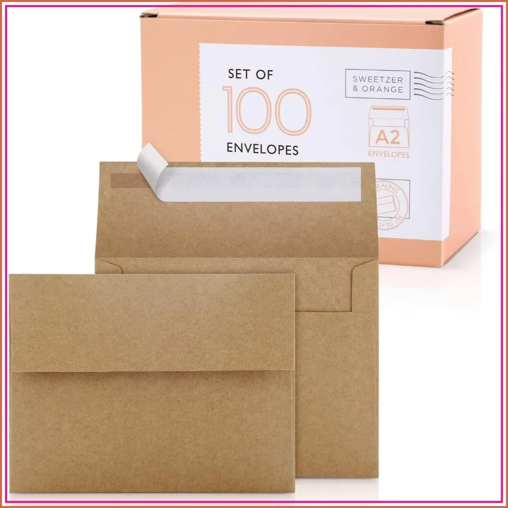 

100 A2 Brown Self Seal Envelopes, 150gsm, 4.375 x 5.75 inches, for Invitations & Cards
