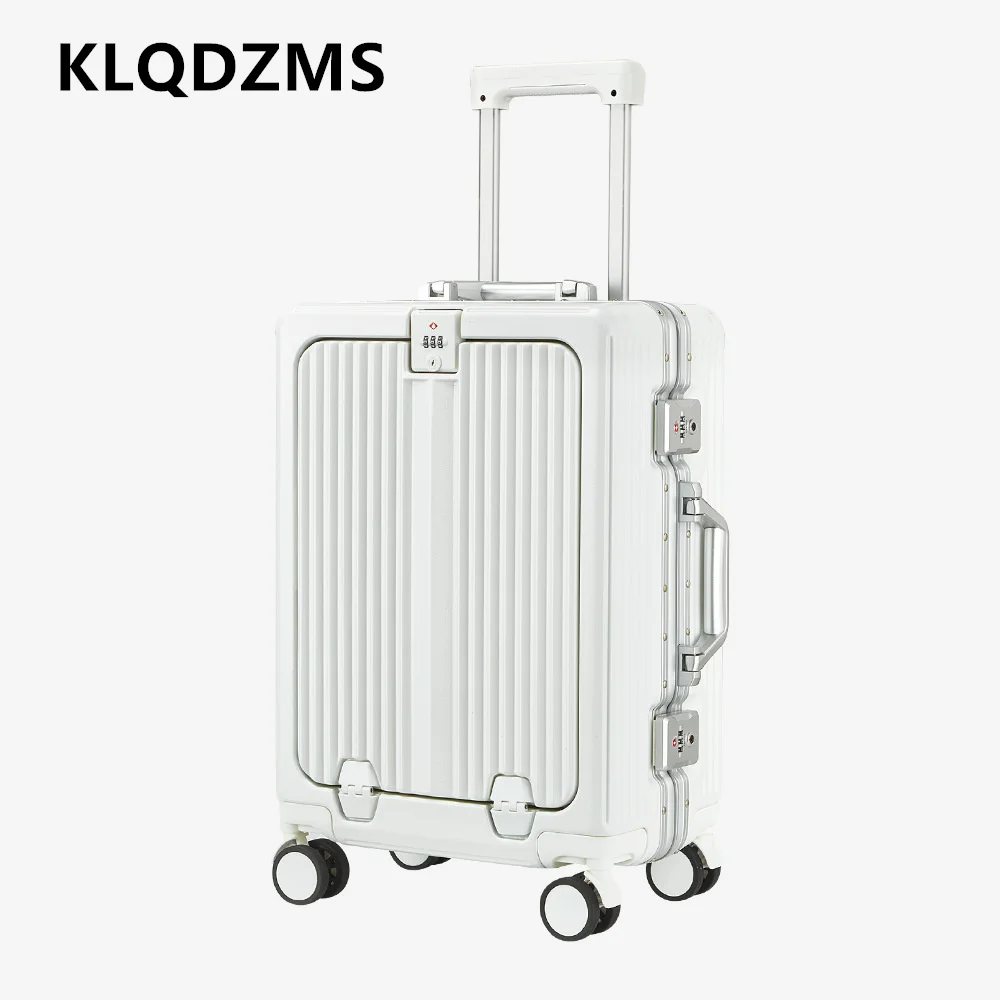 

KLQDZMS Suitcase High Quality Front Opening Boarding Box Men's 24 Inch Aluminum Frame Trolley Case 20"ABS + PC Zipper Luggage