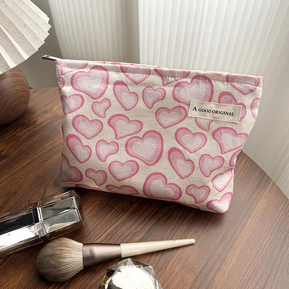 

Valentine's Day Gift Girl Pink Love Heart Makeup Bag Portable Clutch Skincare Cosmetic Storage Toiletry Bag Women Bag