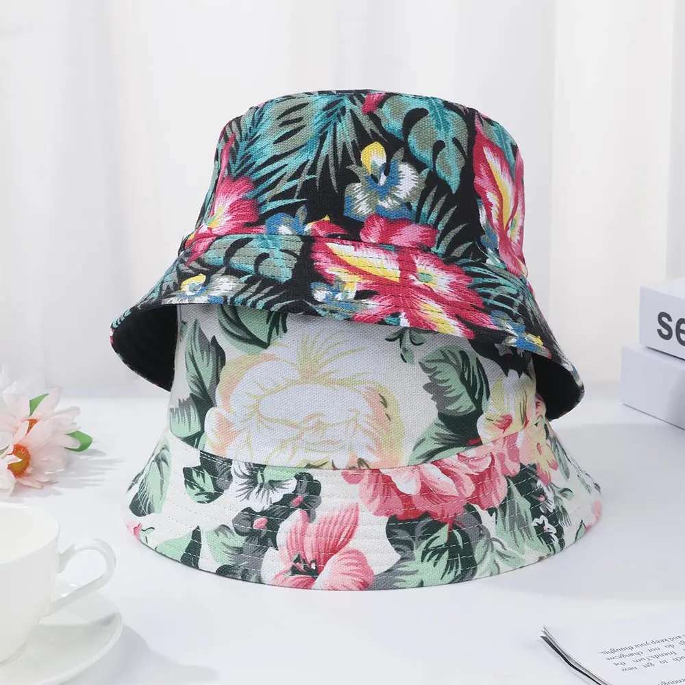 New Printed Panama Hats for Men Japanese Outdoor Sunshade Fisherman Caps Travel Beach Cute Double-sided Bucket Hat