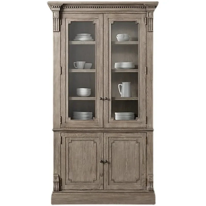 American all-solid wood bookcase, study furniture, bookcase, living room cabinet, European bedroom, retro shelf, floor to