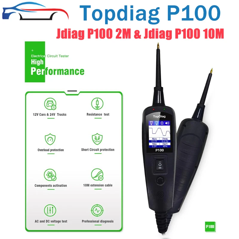 JDiag P100 Electric Circuit Tester Power Scan OBD2 Battery Tester OBD Car Diagnostic Auto Repair Tools P100 2M Line/p100 10m