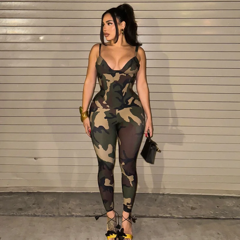 

Женский сексуальный камуфляжный принт, комплект из 2 предметов, втулка на шнуровке с открытой спиной, асимметричные укороченные топы на бретельках + брюки-карандаш, клубная одежда, костюмы
