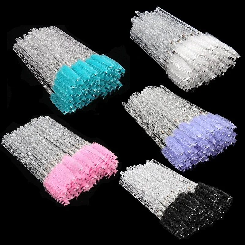 50Pcs Disposable Crystal Eyelash Brush Comb Professional Eye Lashes Extension Mascara Wands Makeup Beauty Tool