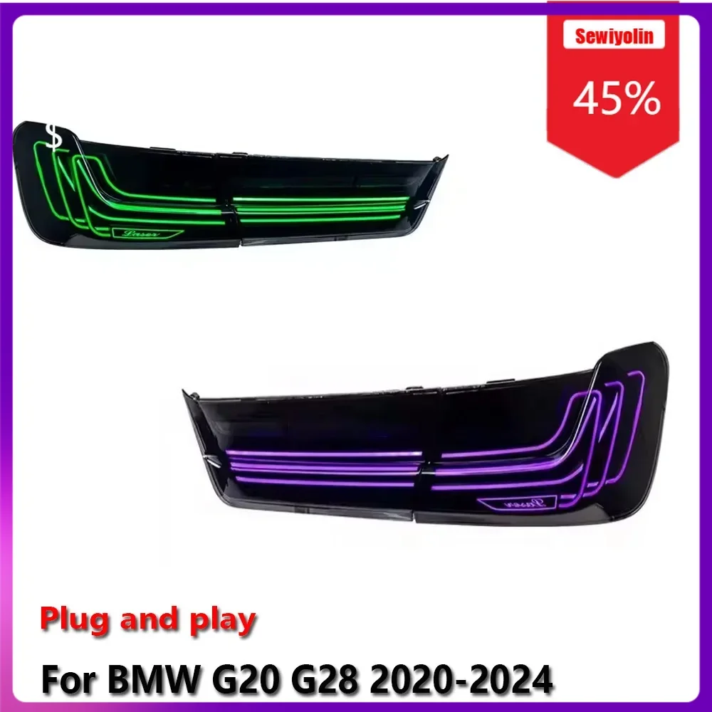 

Sewiyolin Автомобильные светодиодные задние фонари RGB в сборе для BMW G20 G28 2020-2024 Авто противотуманные DRL тормозные указатели поворота Plug and Play