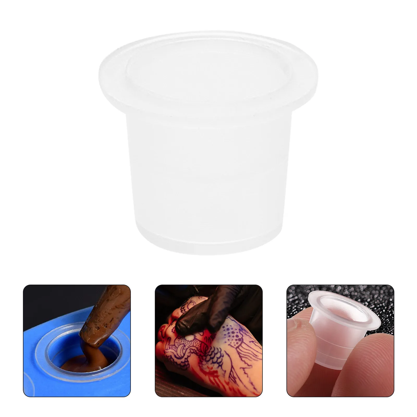 

100Pcs Ink Cups Disposable Transparent Ink Caps Eyelash Makeup Tattoo Pigment Holder Kits Supplies Eyebrow 8Mm