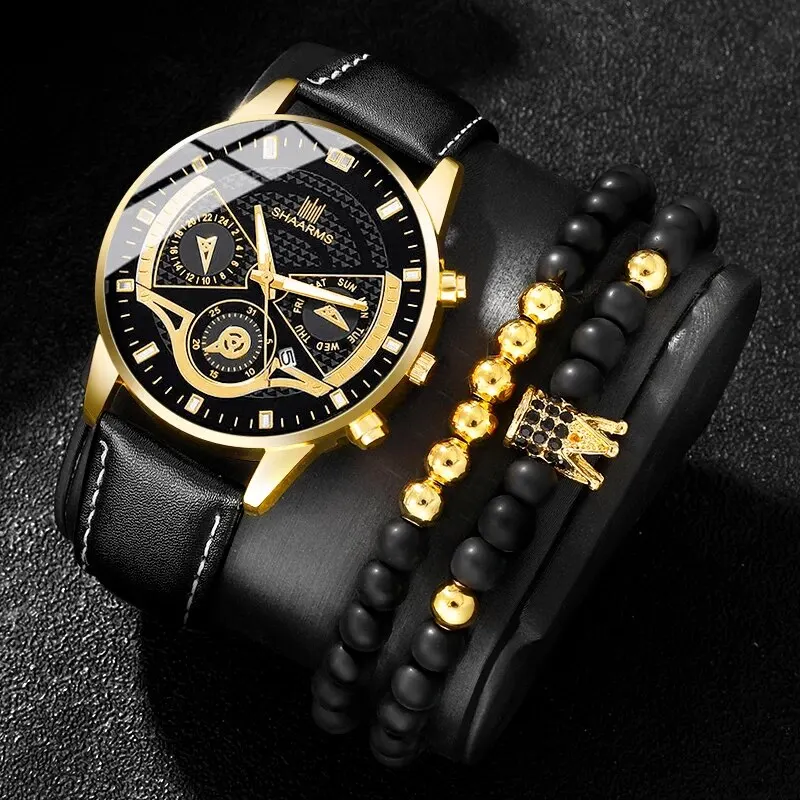 3PCS Set Men Watch Minimalist Men\'s Fashion Ultra Thin Watches Simple Men Business Leather Quartz Wristwatch Relogio Masculino