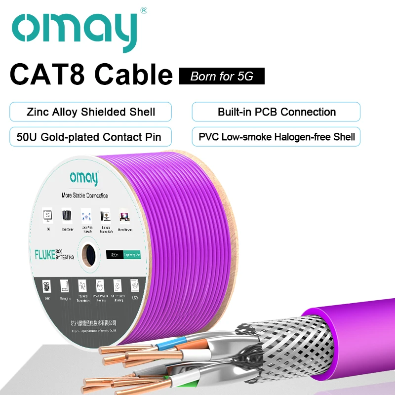 RJ45 CAT8 SHIELDED CABLE 40Gbps 2000MHz S/FTP 22AWG 4PR OXYGEN-FREE COPPER LSZH ANSI/TIA 568C.2-1& ISO/IEC TR 11801 OMAY