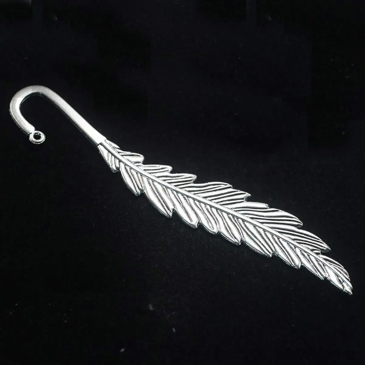 20PCS Silver Tone Striped Feather Shape Bookmarks 143mm Long DIY Gift Crafts Decoration Accessories Handmade Materials Pack