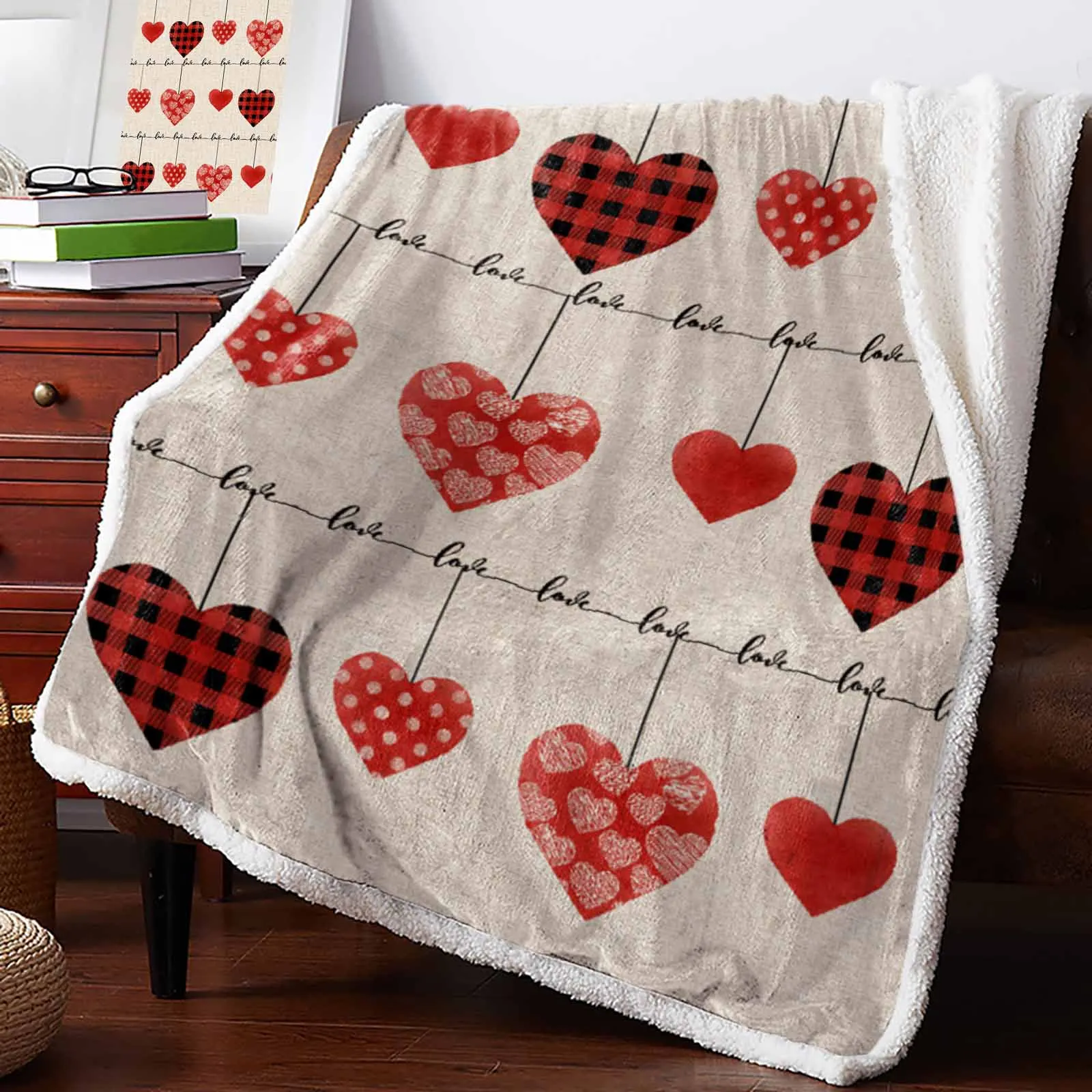 Valentine'S Day Hearts Watercolor Cashmere Blanket Winter Warm Soft Throw Blankets for Beds Sofa Wool Blanket Bedspread