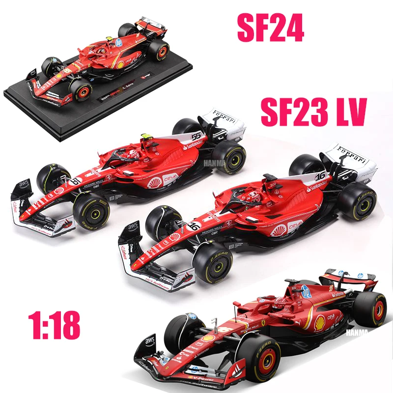 Bburago 1:18 SF24 F1 Racing / SF23 F1 Ferrari Las Vegas #16 Charles Leclerc #55 Carlos Sainz Static Car Model Vehicles Alloy Toy