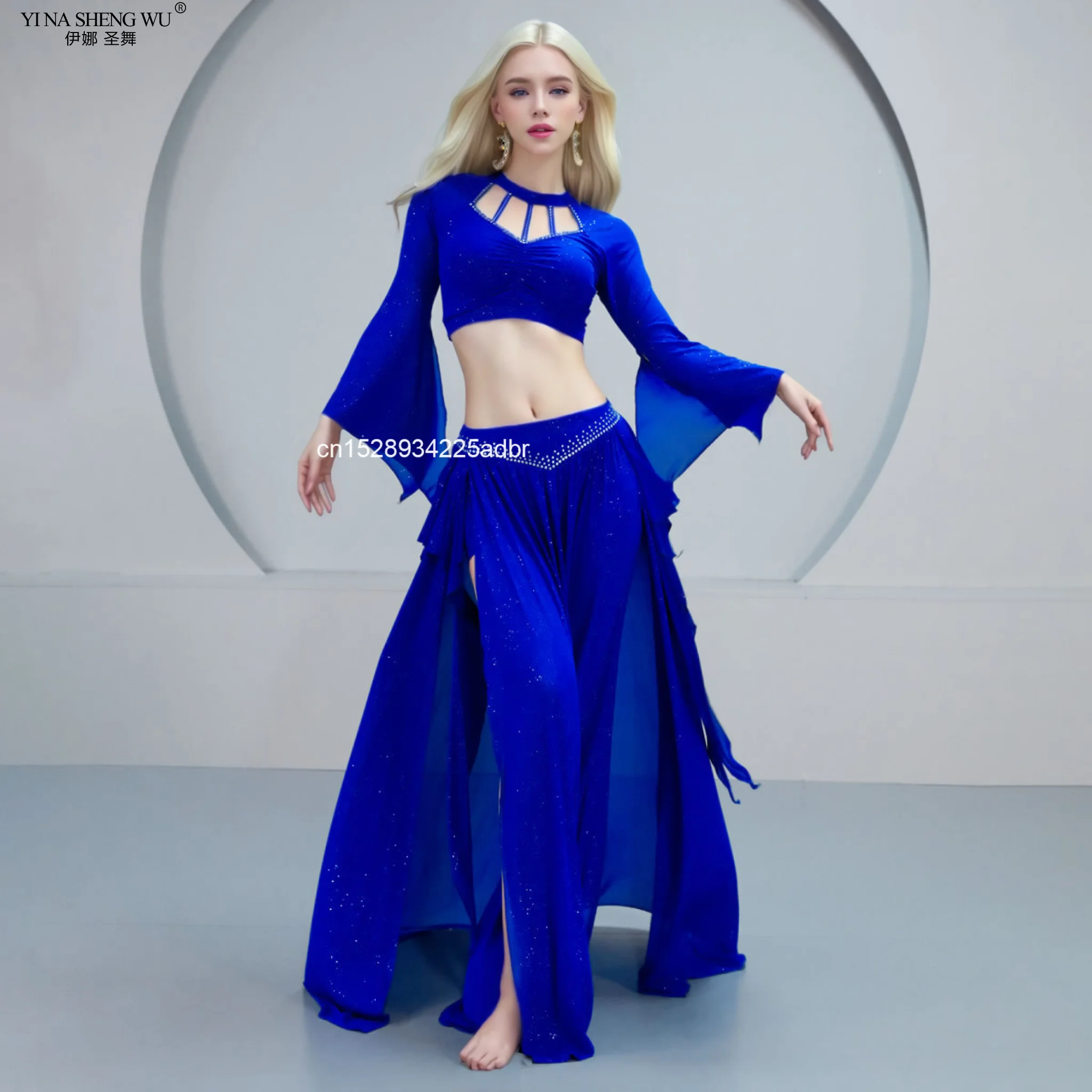 

2Pcs Customized Belly Dance Practice Outfit New French Court Dress Sexy Mesh Oriental Dance Group Costume Belly Dancer Costume